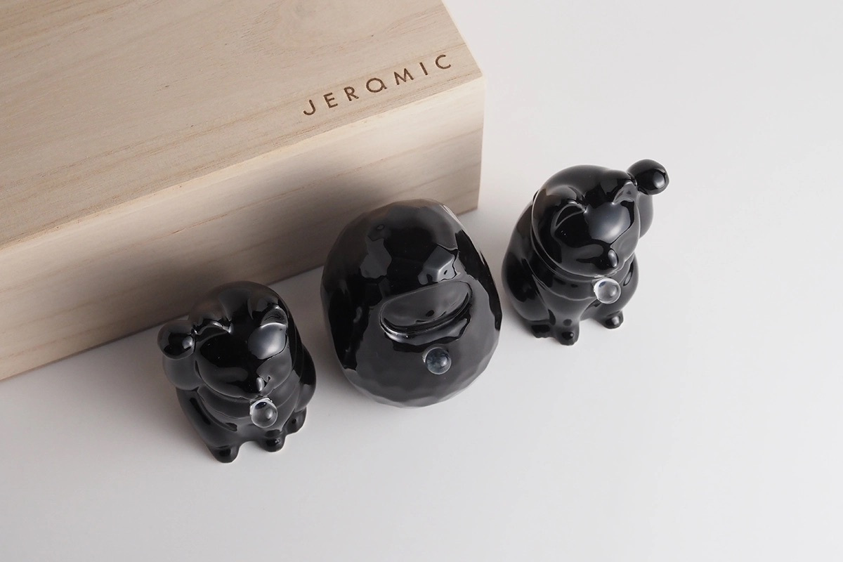 【縁起物×天然石】Jeramic開運招福セット / 招き猫×だるま / 黒 / 3体セット / ギフトボックス付き / 瀬戸焼 置物【送料無料（北海道・沖縄を除く）】
