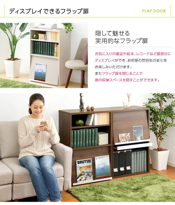 収納家具 ラック DEALS-ディールズ- フラップ扉1枚タイプ DS60-F1--WAL ウォールナット ホームテイスト ディスプレイ シリーズ 本棚 ブック フラップ フラップチェスト