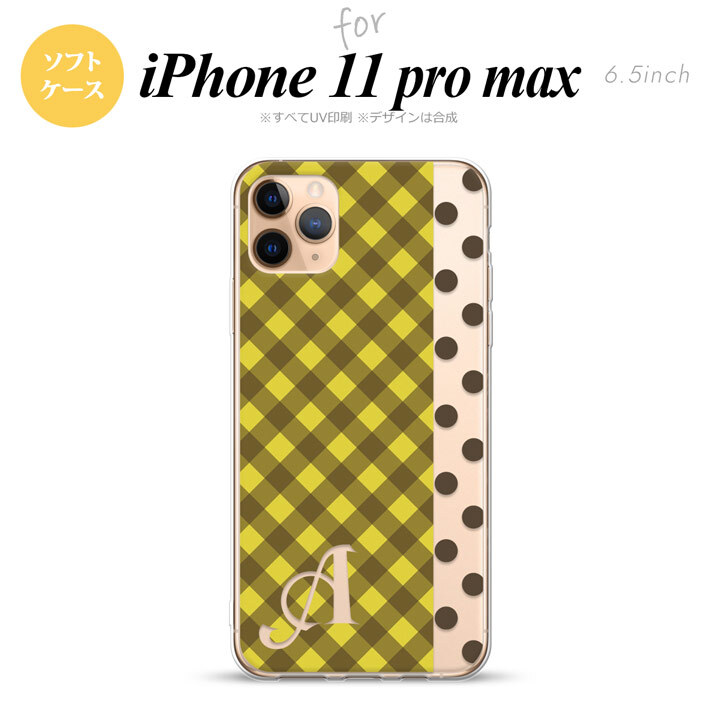 iPhone11ProMax iPhone11pro max スマホケース ソフトケース チェック ドット 黄 +アルファベット メンズ レディース nk-i11pm-tp1522i