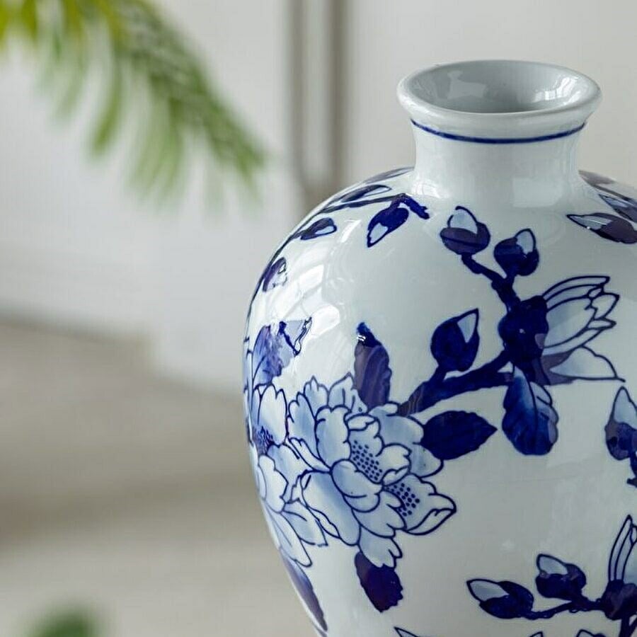 シノワズリ 花びん ブルー ホワイト 高さ26cm 磁器 フラワーベース 花瓶 花器 ディスプレイ置物 置き物