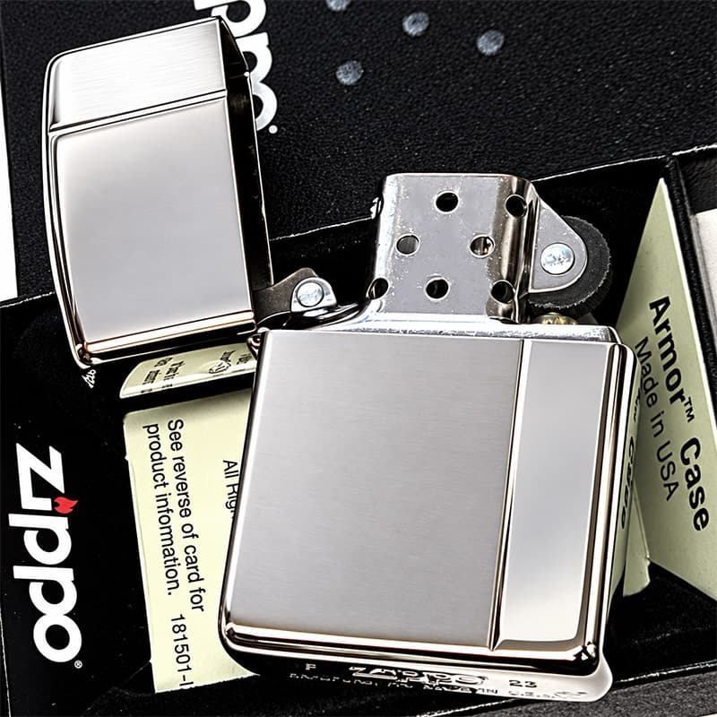 ZIPPO アーマー ジッポ ライター サテン＆ミラー スタンダード 彫刻 両面加工 シルバー かっこいい ギフト 重厚 動画あり シンプル おしゃれ 高級 メンズ プレゼント