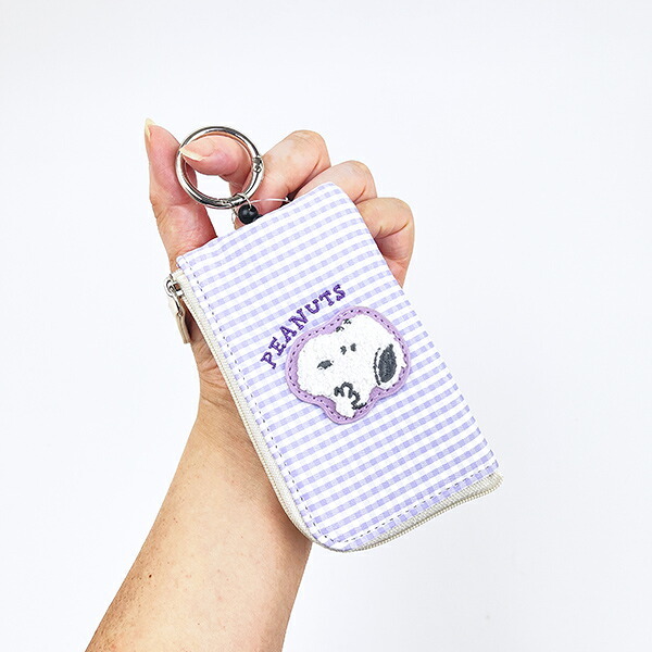 スヌーピー キーパスポーチ パープル サガラワッペンチェック SNOOPY