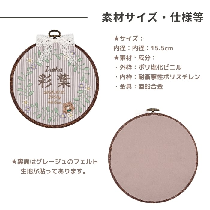 命名書 刺繍 刺しゅう おしゃれ 男の子 女の子 フレンチガーリー ストライプ くま テディベア ブラウン 丸型 メモリアル刺繍フレーム オーダー 名前 箱 かわいい 可愛い 送料無料 名前旗 命名式 ベビー 名入れ お七夜 お宮参り 100日記念 七五三 節句 誕生日 出産祝い 英語