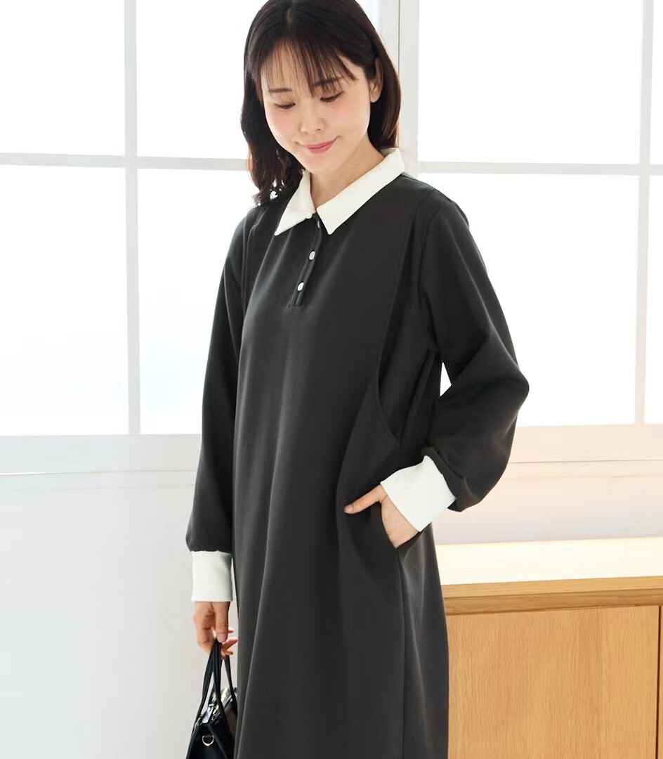 【送料無料】授乳服〈授乳〉ポロカラーワンピース