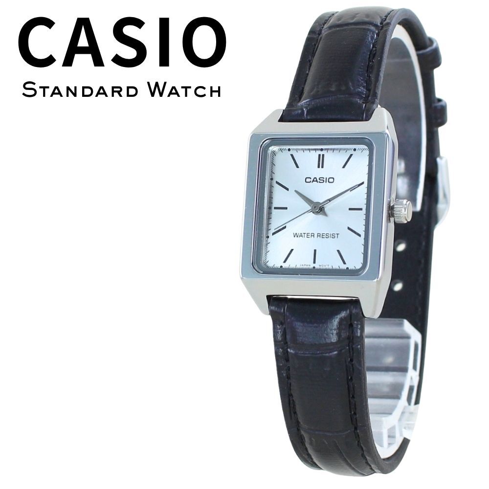 箱なし カシオ 腕時計 レディース CASIO ブラック シルバー スクエア 長方形 小さめ レザーベルト 革ベルト 海外モデル 逆輸入 シンプル 上品 仕事 通勤 誕生日 プレゼント ギフト 成人 卒業 入学