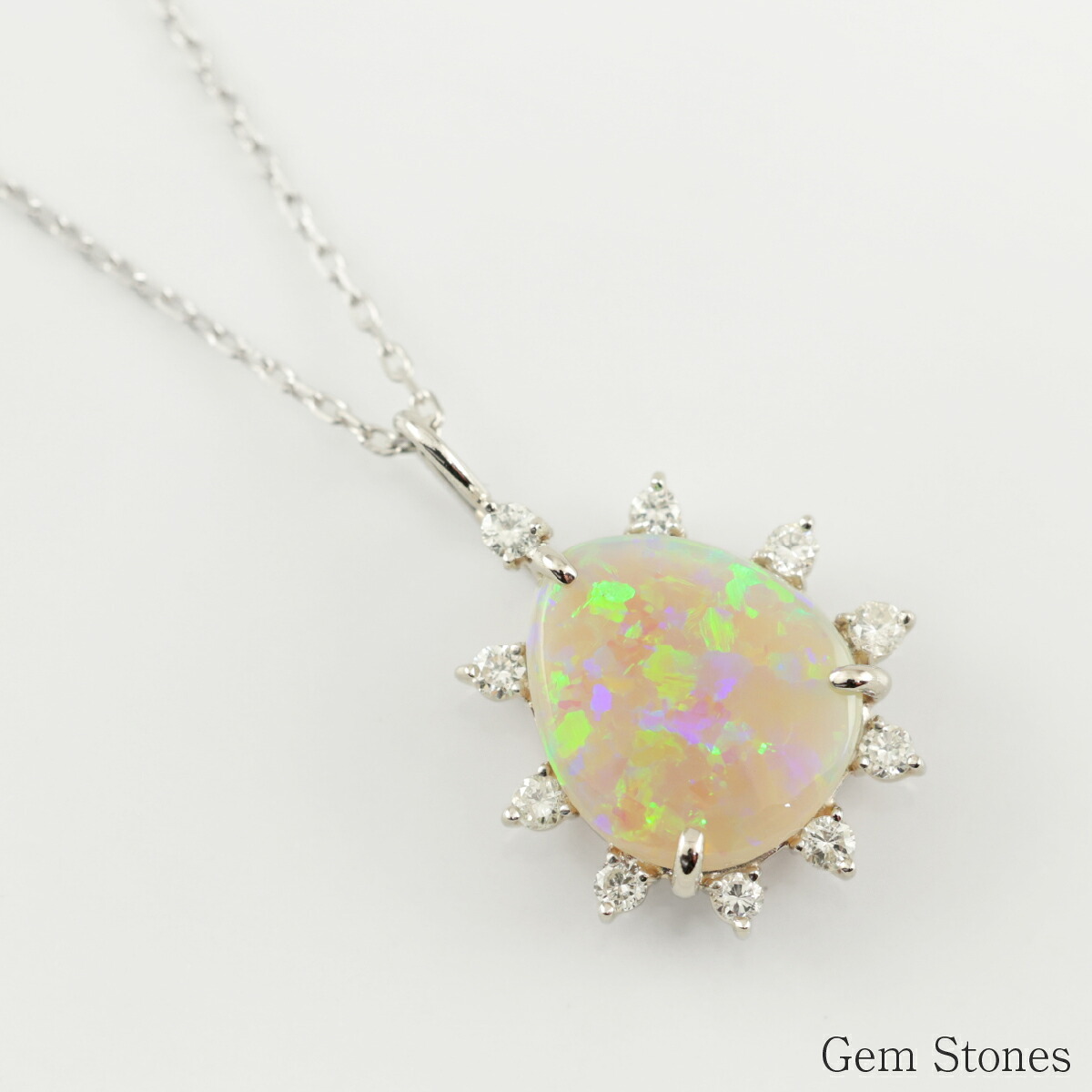 オパール ネックレス 1.205ct ダイヤモンド プラチナ Pt900 ペンダント シンプル エレガント 上品 レディース 宝石 ダイヤ 一粒 一石 ジュエリー 10月 誕生石 プレゼント
