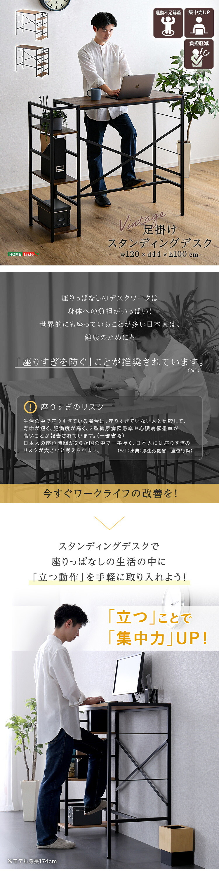 デスク チェア ヴィンテージ足掛けスタンディング 新生活