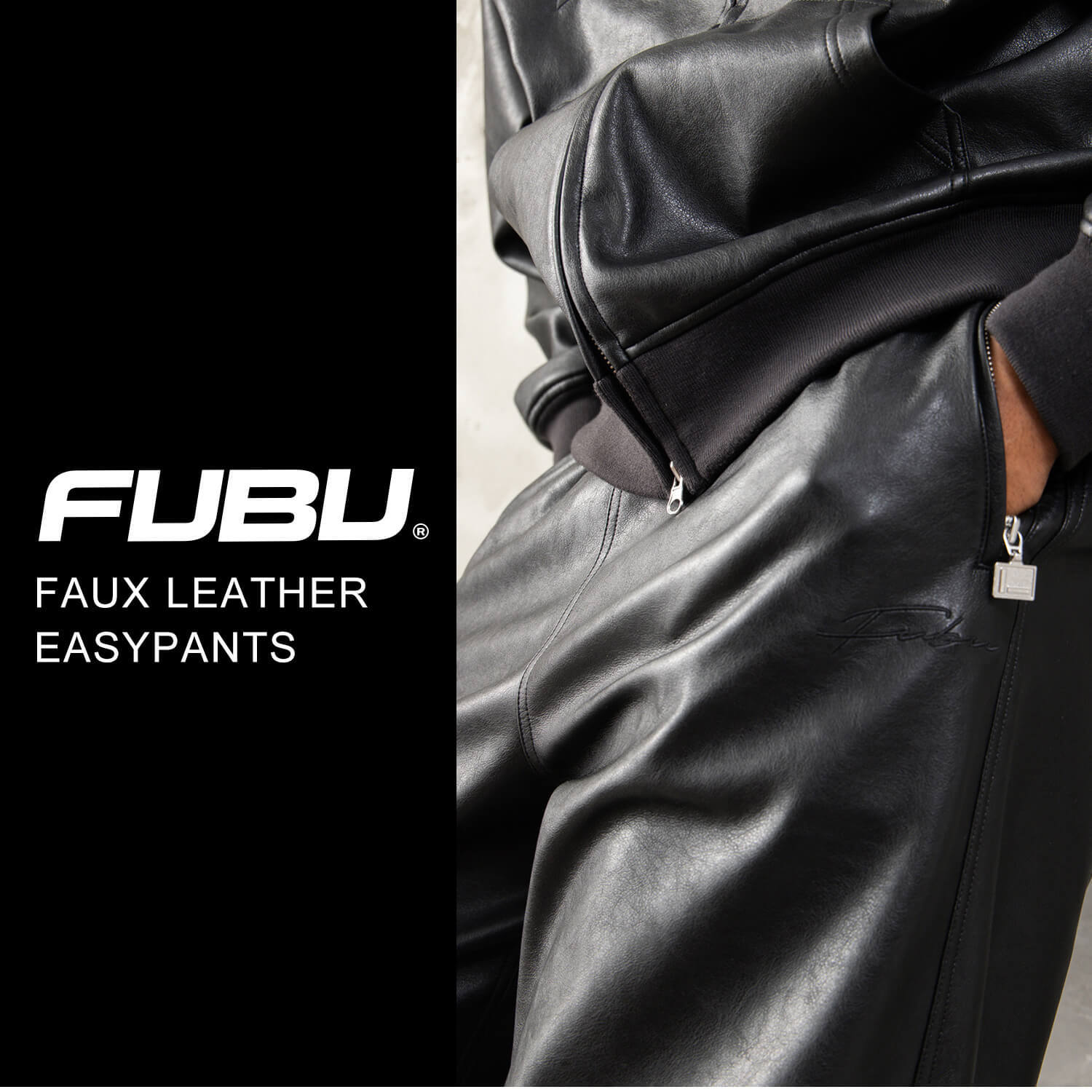 FUBU フブ レザーパンツ メンズ レディース fam-62500 フェイクレザー イージーパンツ ワイドパンツ バギーパンツ 合皮 ルーズシルエット ストリート ヒップホップ ダンス カジュアル ボトムス M L XL XXL 2026FW Karlas