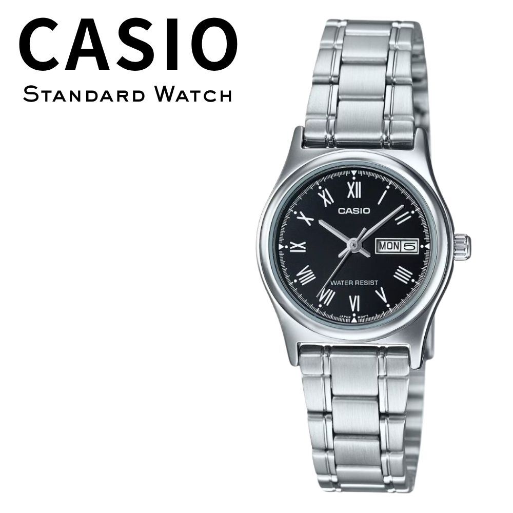 箱なし カシオ 腕時計 レディース ブラック シルバー ローマ数字 日付 曜日 アナログ 小さめ CASIO 海外モデル 逆輸入 女性 仕事 ビジネス プレゼント ギフト 成人 卒業 入学