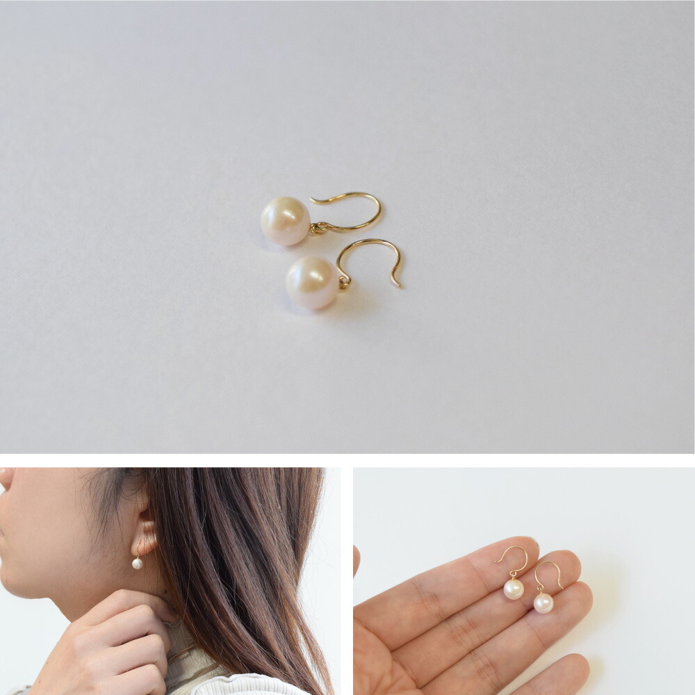 アコヤ パール ピアス 18金 K18 揺れるピアス ゴールド フックピアス 
