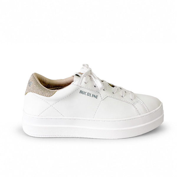 ルコライン スニーカー ルコライン 靴 RUCO LINE RUCO-002GO CALF PU LUX ホワイト 白 / かかと ゴールド 合皮 無地 ローカット ファスナー無し ルコライン レディース シューズ RUCO LINE ルコラインスニーカー フラットソール 新作 取扱店 京都 母の日