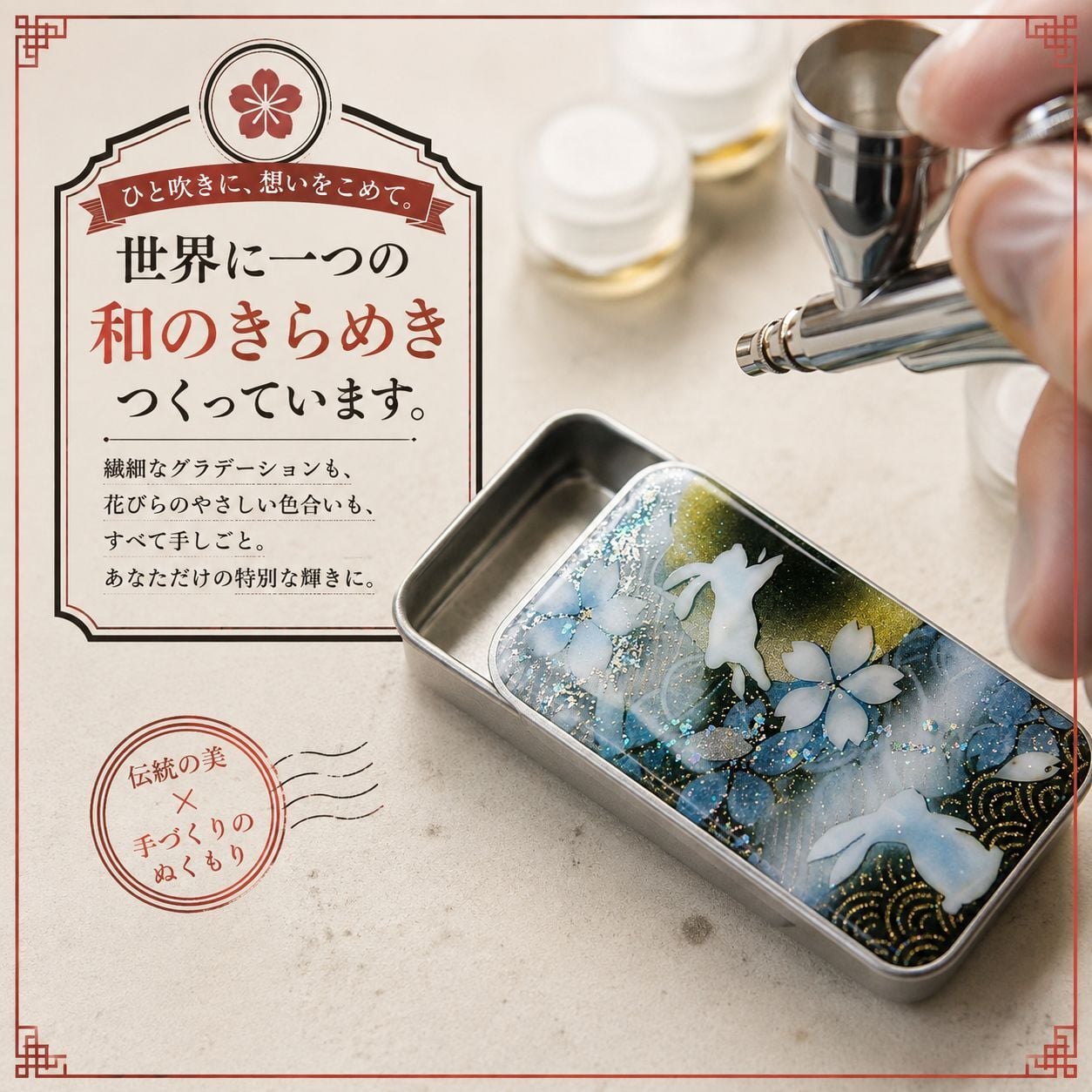 職人の手作り！和柄ペアFRISKケース「宇」フリスク タブレット ミント 名入れ 職人 手作り ハンドメイド 送料無料 伝統工芸 桜 和モダン 和柄 和風 和雑貨 ギフト プレゼント 贈り物
