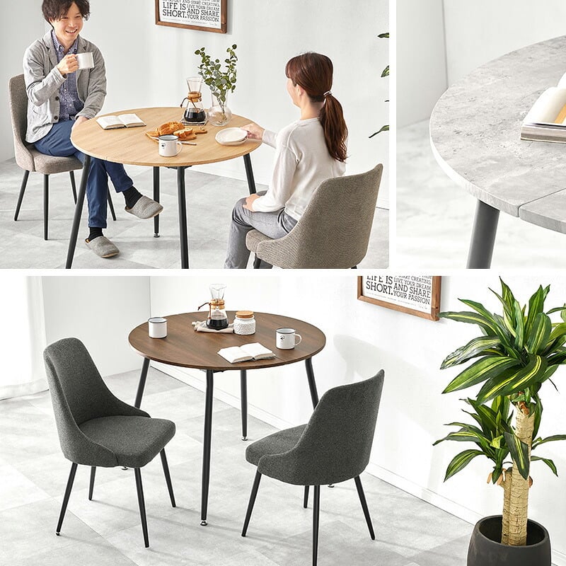 ダイニングテーブル (約)幅102×奥行102×高さ72cm ナチュラル スチール 組立式 カフェのような空間を演出する丸い天板が魅力的 ２人分の食事やパソコン作業にも快適に広々と使える直径９０センチ マーブルグレー オークナチュラル ホワイト