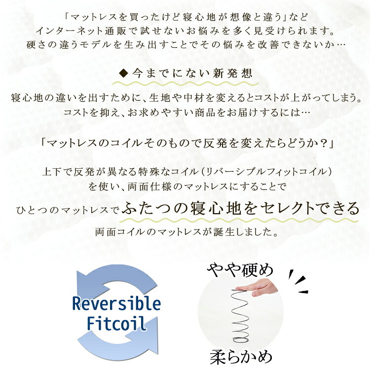 マットレスのみ リバーシブルフィットコイル ポケットコイルマットレス マット 両面コイル 厚み20cm 家族 1人暮らし 寝室 2人 夫婦 セレクト セミダブル セミダブルサイズ 両面仕様 両面ポケットコイルマットレス ポリエステル ウレタン 敷きマット