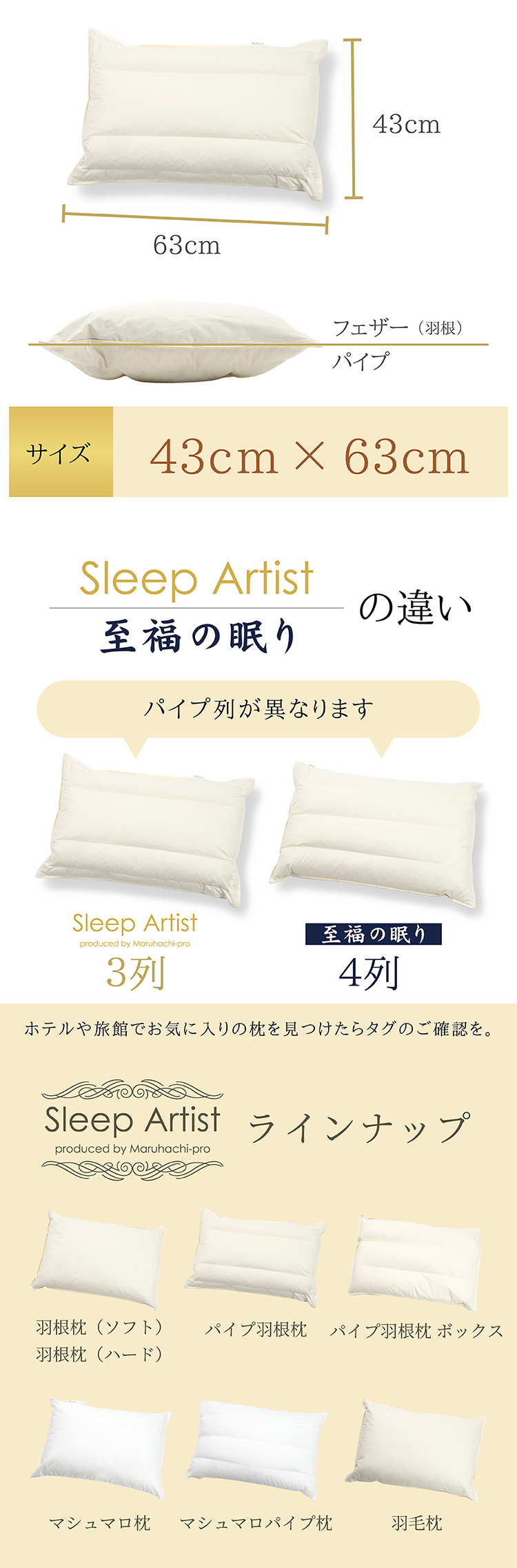 丸八 マルハチ 丸八真綿 ホテル仕様 パイプ羽根枕  約43×63cm Sleep Artist フェザーパイマー枕 フェザーパイプ枕 旅館 有名ホテル チェーンホテル 送料無料 業務用 プロ寝具 ホテル枕 リバーシブル 新生活 ギフト プレゼント おしゃれ
