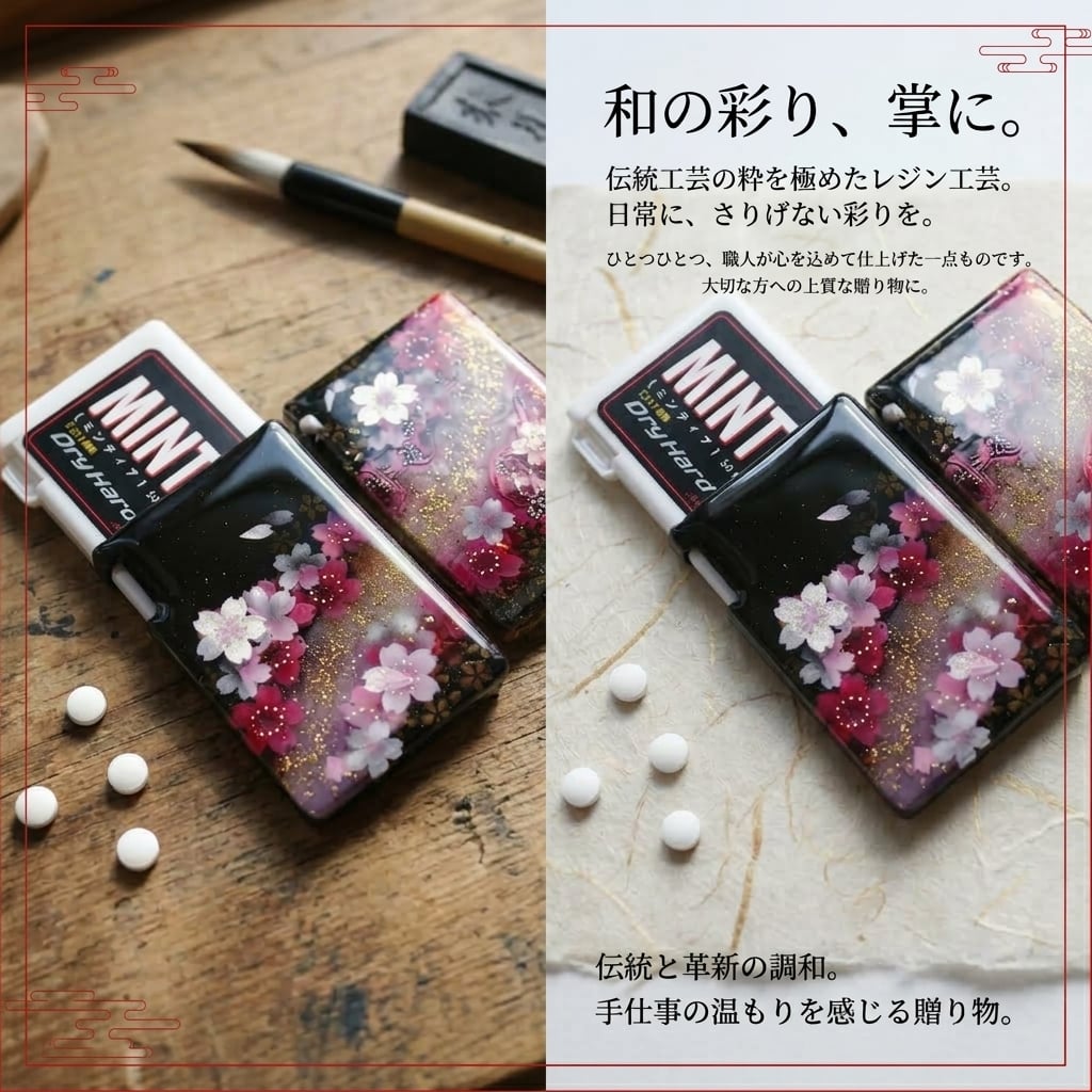 匠の技！和柄ペアMINTIAケース『御』ミンティア フリスク 名入れ 職人 手作り ハンドメイド 送料無料 伝統工芸 桜 和モダン 和風 和雑貨 ギフト プレゼント