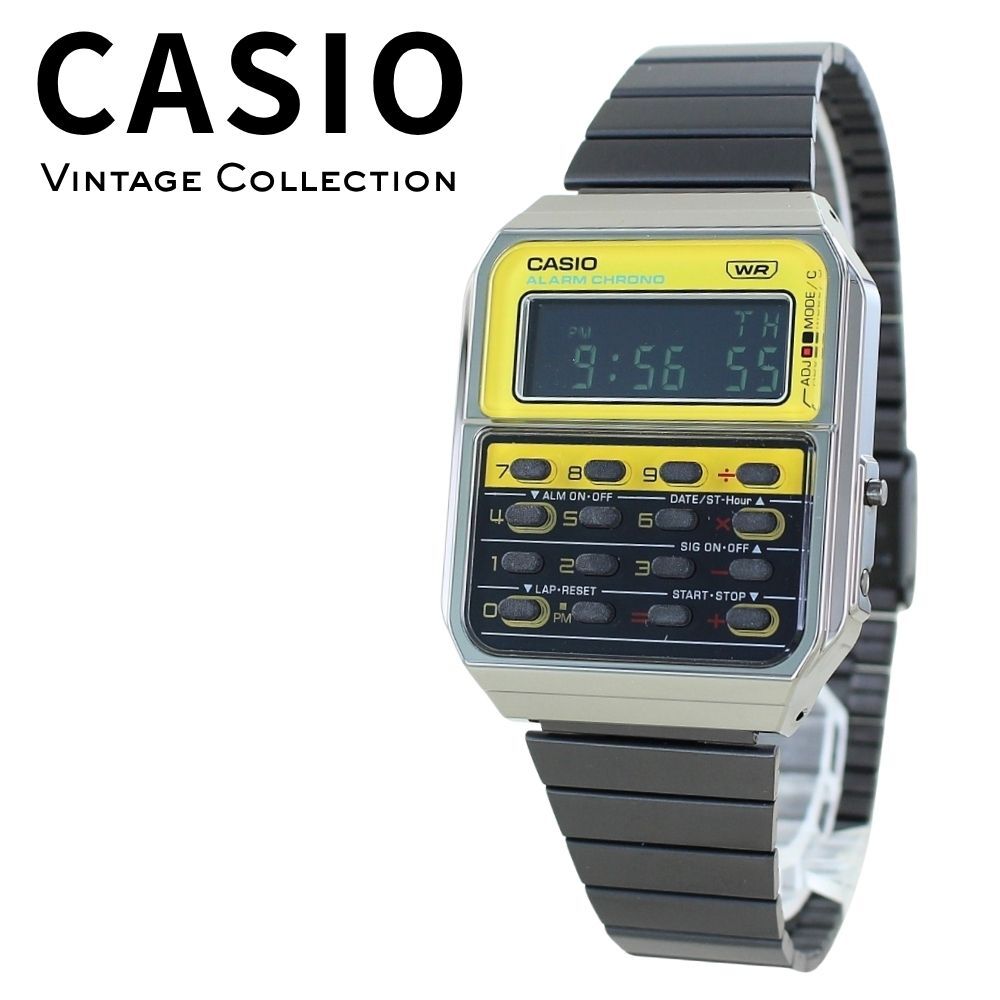 箱なし カシオ 腕時計 メンズ レディース CASIO 電卓 デジタル ガンメタ イエロー レトロ ヴィンテージ デュアルタイム ストップウォッチ アラーム 海外モデル 逆輸入 プレゼント ギフト 成人 卒業 入学