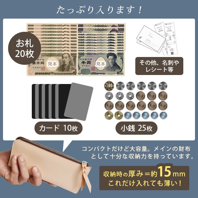 ［名入れ］【薄型・切り目】 L字ファスナー 長財布【素ヌメ革】極薄 極小 小さい長財布 財布 札入れ 小銭入れ 仕分け ファスナー ウォレット / コンパクト 小さい 小さめ  軽量 軽い 薄い スリム 大容量 メンズ レディース フラグメントケース 日本製 本革 一粒万倍日 天赦日 [km01]