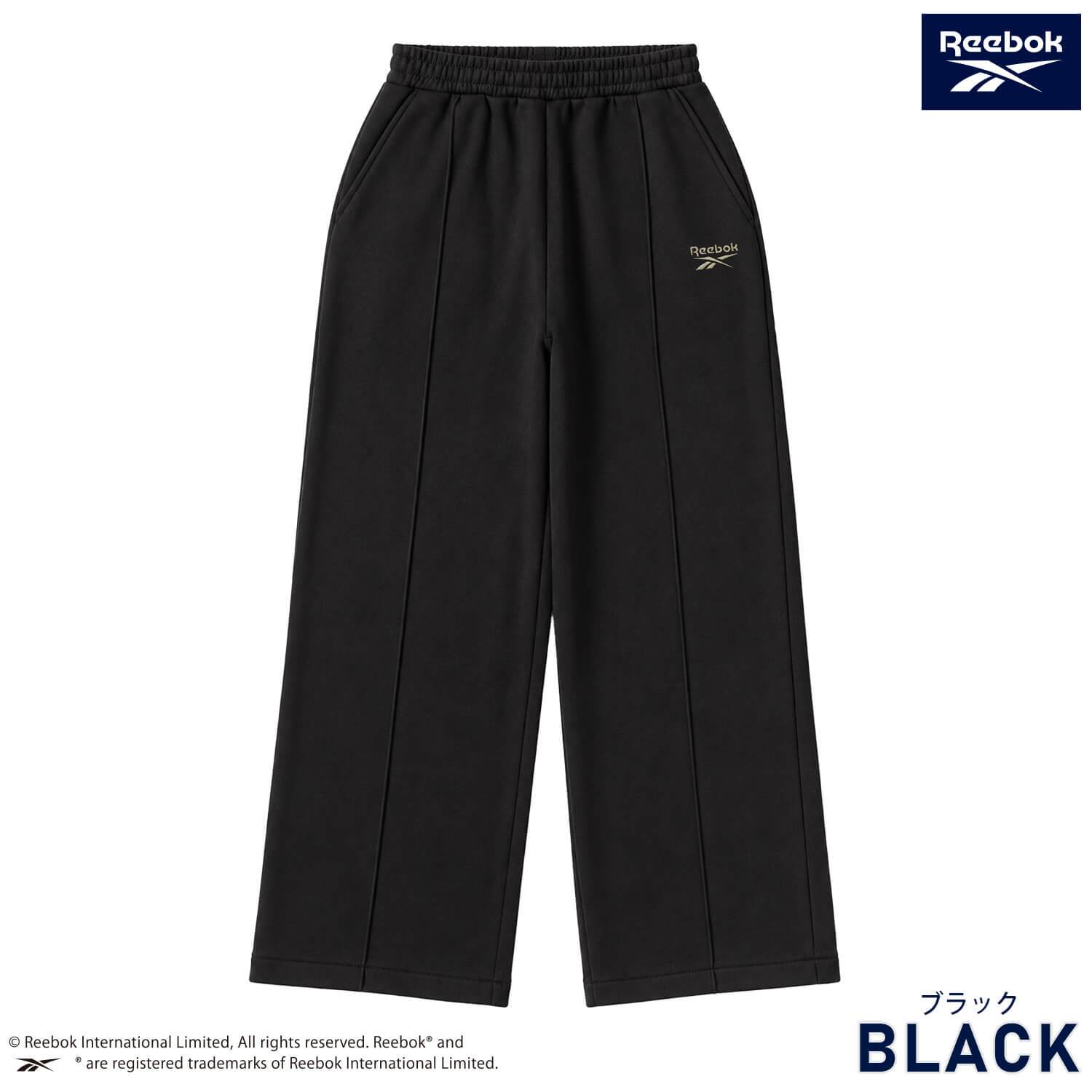 Reebok リーボック スウェットパンツ レディース ワイドパンツ ピンタック イージーパンツ 裏起毛 暖かい ロゴ 防寒 スタイルアップ 脚長 スポーツブランド ストリート ルームウェア M L LL 黒 RL-6501 2026FW Karlas