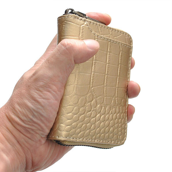 小銭入れ コインケース 短財布 ミニ財布 ラウンドファスナー BEAMZ SQUARE ビームズ スクエア 牛革 クロコ型押し 本革 メンズ レディース 2色展開(ゴールド,ブラック) BS-3158
