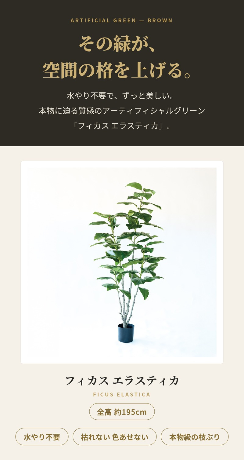 観葉植物 造花 フィカス エラスティカ BROWN 全高約195cm 大型 株立ち フェイクグリーン 高級 本物そっくり リアル おしゃれ インテリア 人工観葉植物 アーティフィシャルグリーン オフィス 店舗 ホテル 開店祝い 室内 リビング 玄関 風水 ゴムの木 インドゴムノキ