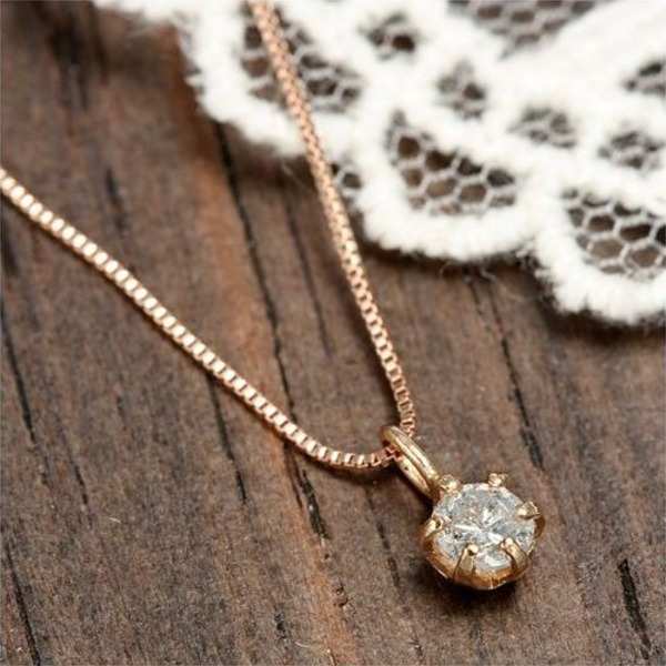 K18PG ダイヤモンド ネックレス 0.1ct ペンダント 18金 ピンクゴールド ベネチアンチェーン レディース アクセサリー ジュエリー 誕生石 シンプル 華奢