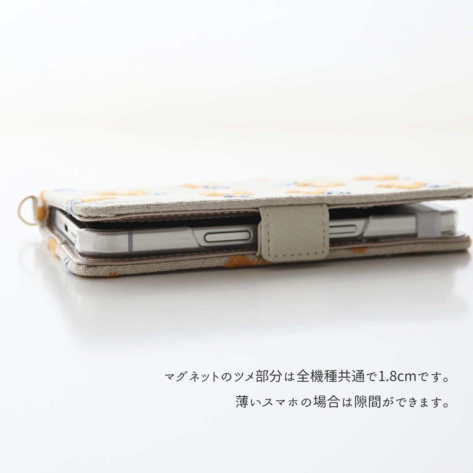 多機種対応 スマホケース 手帳型 【 オレンジ レトロフラワー 刺繍 】 スマホショルダー サイドマグネット ニュアンスカラー