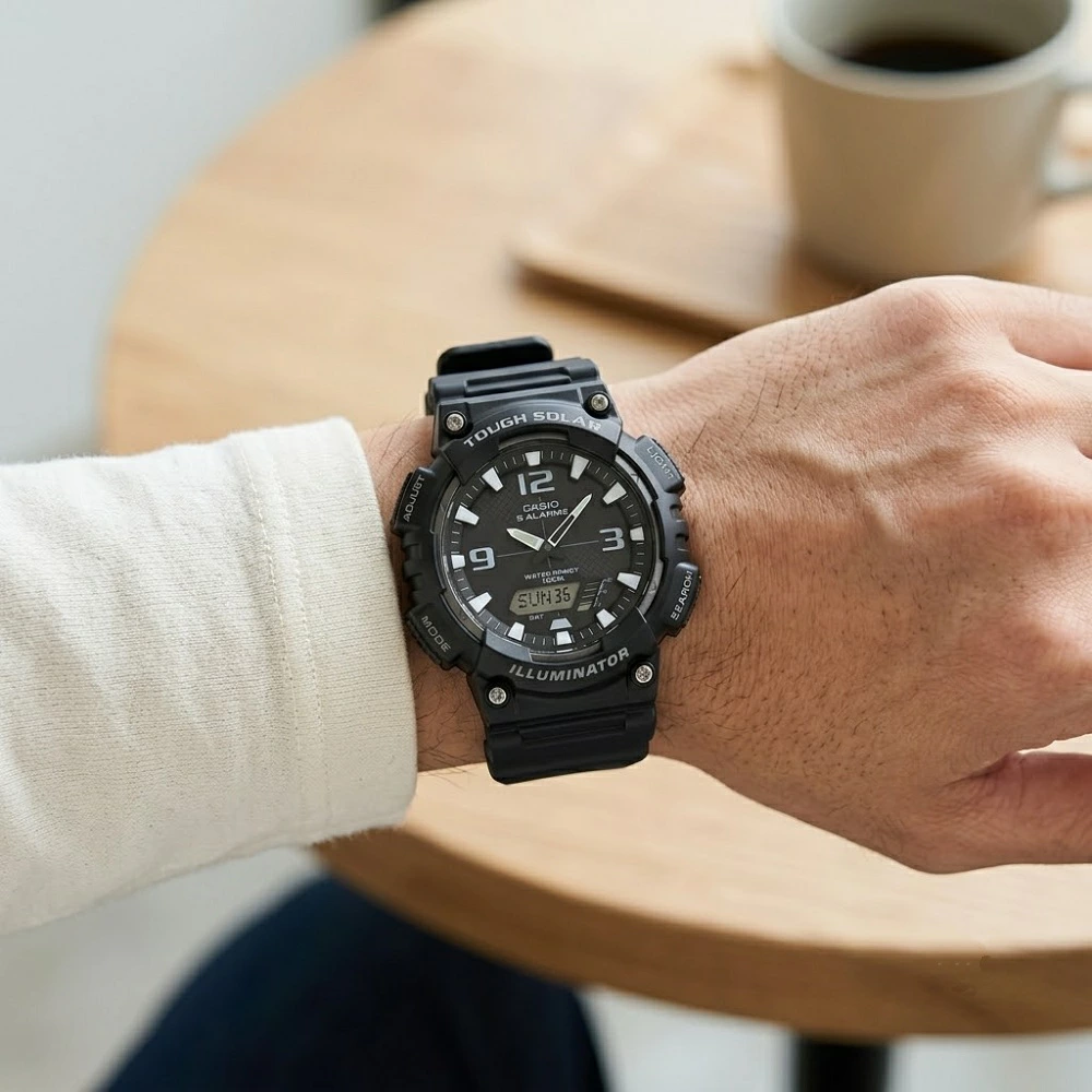 箱なし カシオ 腕時計 タフソーラー メンズ レディース CASIO ブラック ホワイト アナデジ ソーラー充電 100m防水 ワールドタイム ストップウォッチ タイマー アラーム スポーツ アウトドア 海外モデル 逆輸入 プレゼント ギフト 成人 卒業 入学