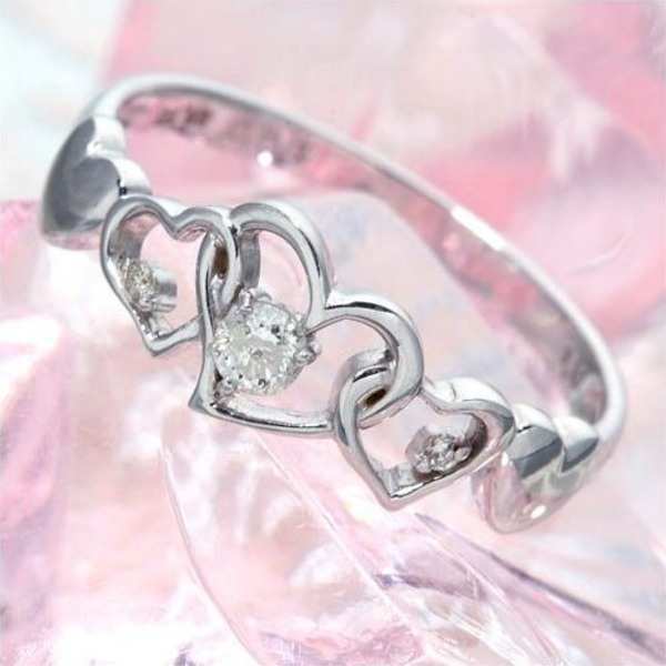 指輪 リング レディース ダイヤモンド 0.08ct K10 ハート 透かし アンティーク調 ゴールド 華奢 15号 ジュエリー アクセサリー プレゼント ギフト