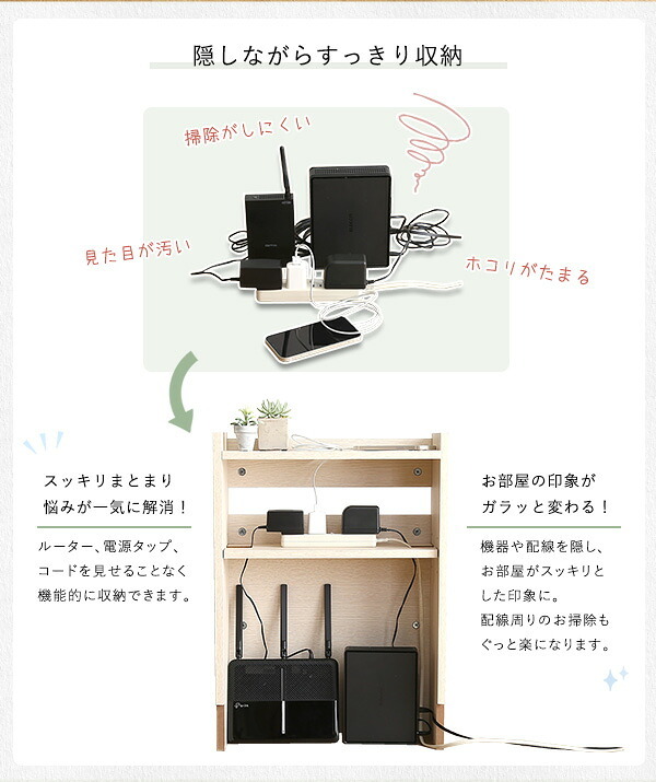 収納家具 ラック ケーブルボックス 大 RTSB-H60 3色対応 収納ボックス 収納ケース ケーブル収納 電源タップ収納 ルーター収納 小物入れ 小物置き 可動棚 コード入れ ボックス 木製 シンプル おしゃれ