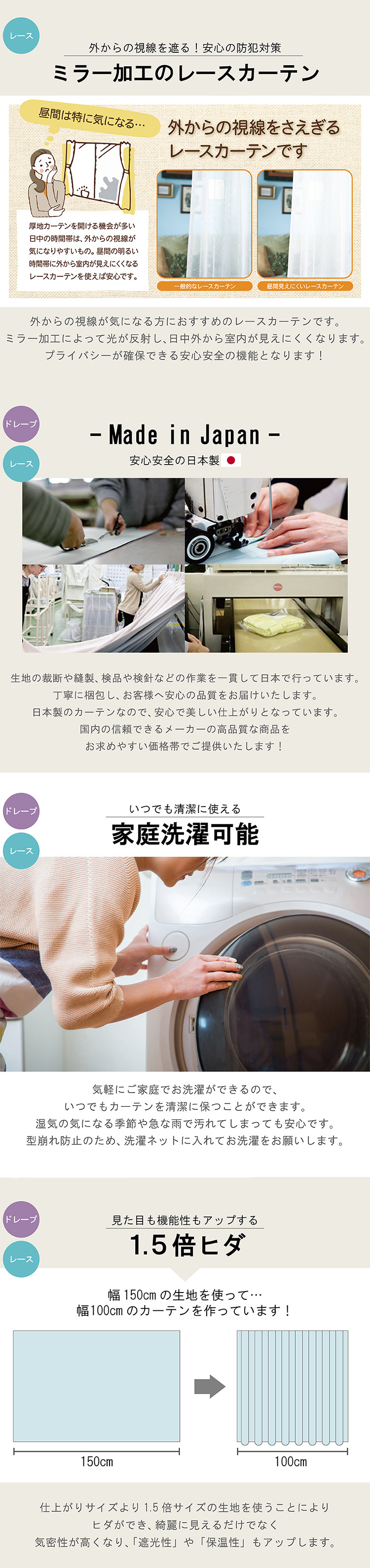 【レビュー特典付 タッセル】カーテン 4枚セット 2枚セット 1級遮光カーテン レースカーテン付き 日本製 幅100 幅150 15サイズ 防炎 タッセル付き 遮熱 保温 節電 省エネ 4枚組 2枚組 ベル—イ 送料無料 直送 ユニベール