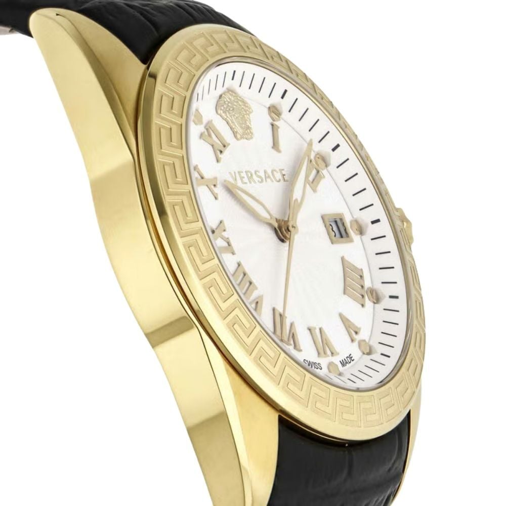 ヴェルサーチェ 腕時計 メンズ ゴールド シルバー ブラック 42mm VERSACE V-SPORT ブイスポーツ グレカ メデューサ 黒 レザー 革ベルト スイス製 メンズ腕時計 高級 ブランド おしゃれ プレゼント ギフト 卒業 入学 お祝い