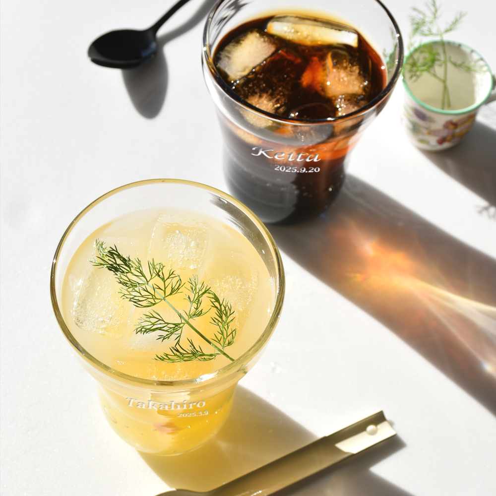 名入れ プレゼント ギフト 手吹きグラス ガラスアイスコーヒー 全2種 みなも たまゆら | 名前入り おしゃれ グラス ビールグラス 焼酎 お酒 結婚祝い 還暦祝い 誕生日退職 還暦 父親 母親 祖父 祖母 40代 50代 60代 母の日 父の日