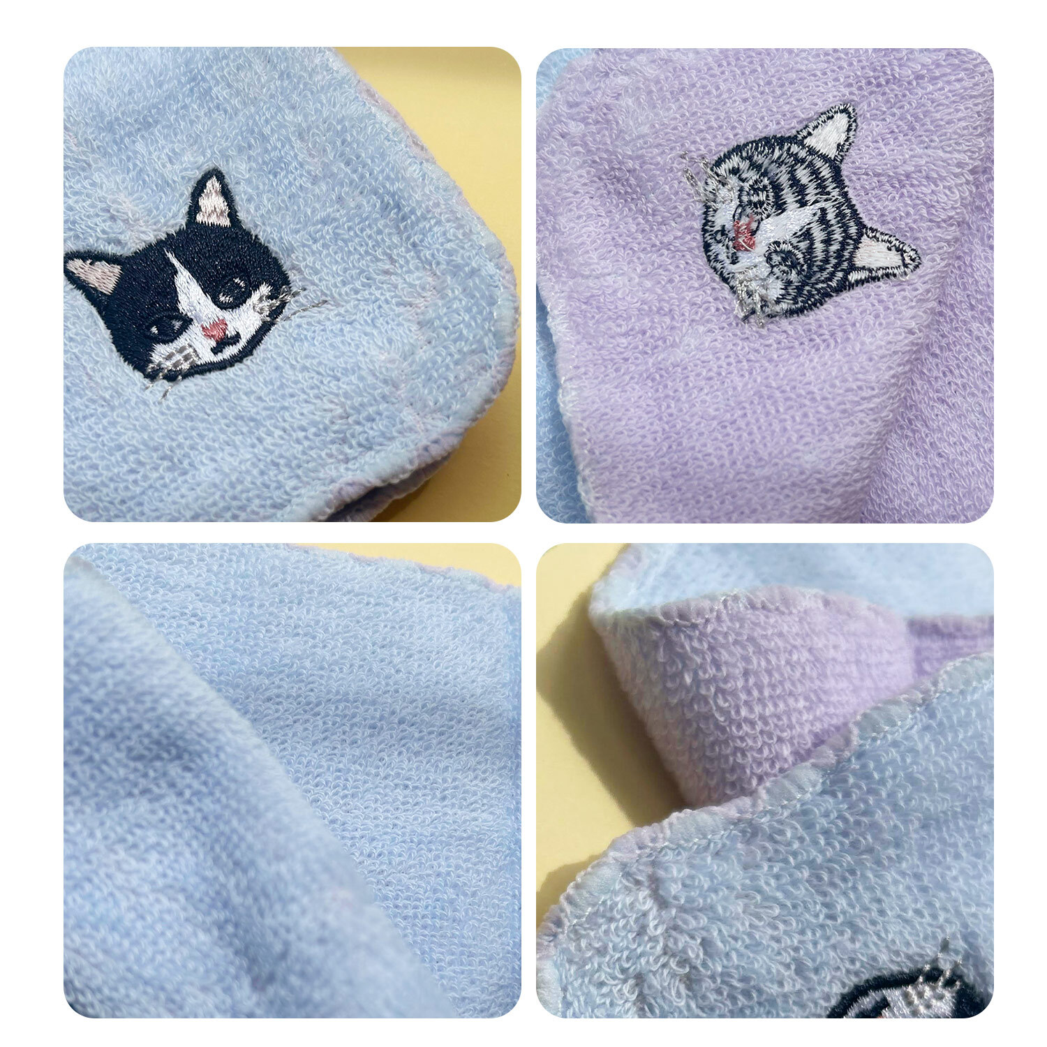 ふんわりタオルハンカチ 猫 ネコ カラーデュオハンカチ 刺繍 シンプル ワンポイント 女子高校生 彼女 プチギフト 贈り物 ふわふわ 母の日 敬老の日 猫好き おもしろ タオル ハンカチ ギフト 誕生日 ほんの気持ち プチプラ 子供 大人 ママ 母