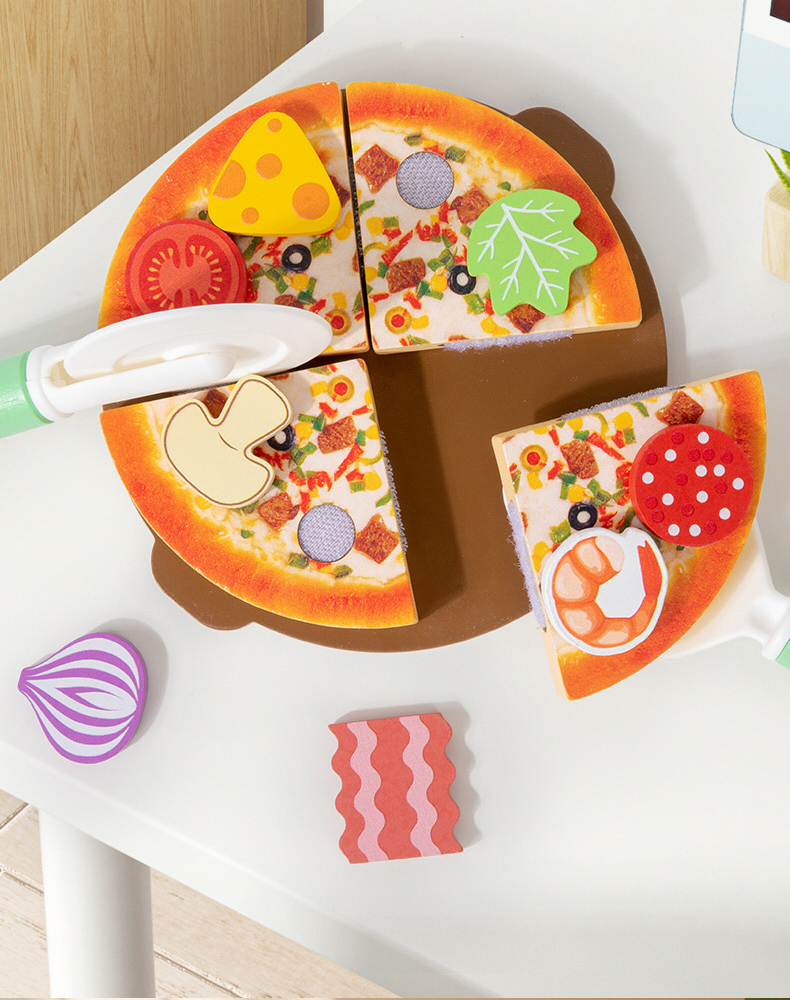 木製 おもちゃ おままごと ピザ セット 切れる 食材 ピザカッター ごっこ遊び キッチン 料理遊び 組み合わせ 指先遊び 子供 知育おもちゃ 男の子 女の子 6歳 誕生日 プレゼント ギフト 入園祝い