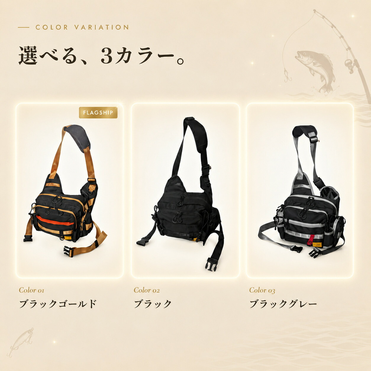 【ラッピング無料・レビュー投稿で保証120日】釣り用品 Gran Walker グランウォーカー ワンショルダー タックルバッグ 約6.5L ロッドホルダー ウエストベルト付き 釣り バッグ ギフト アウトドア用 キャンプ 