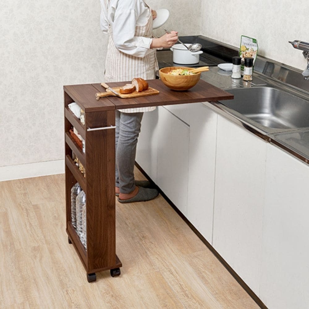 バタフライテーブル 幅70cm×高さ87cmタイプ バタフライテーブル 幅70cm 奥行き42cm 高さ87cm キャスター付き 拡張テーブル スリムラック オープンラック 棚 ラック キッチン収納 調味料ラック 補助テーブル ナチュラル シンプル 北欧 レトロ 西海岸 ミッド