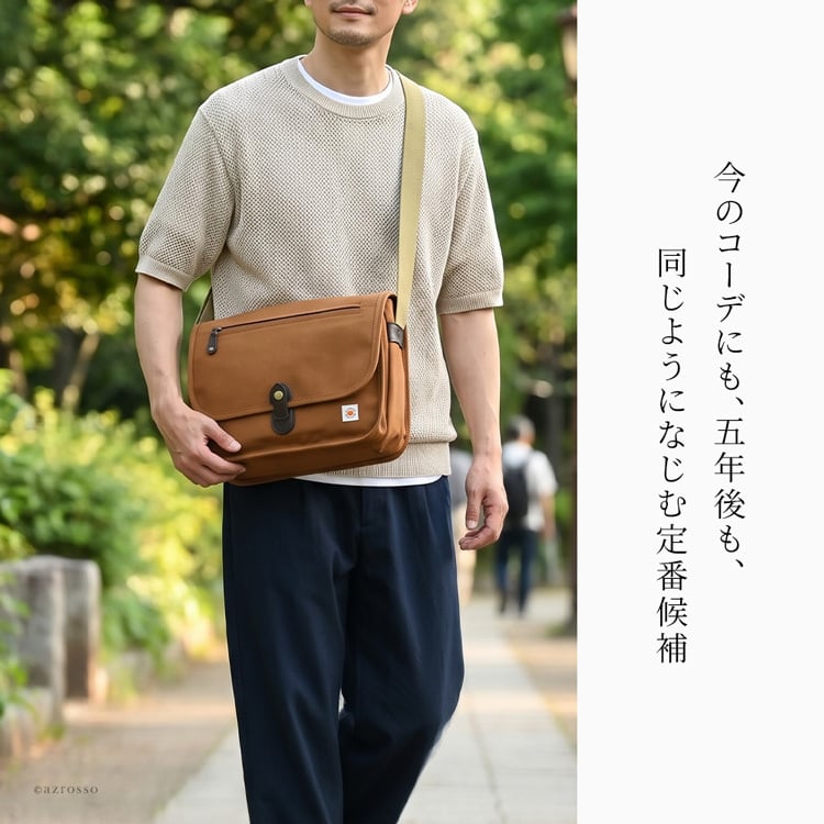日本製 オーガニックコットン メンズ バッグ 帆布 ショルダーバッグ 春 夏 コットン バッグ 軽い シンプル 斜めがけ バッグ キャンバス バッグ 肩掛け バッグ ネイビー キャメル ブラウン カーキ岡山 デニム バッグ ホワイト 綿 男性 30代 40代 50代 ステッチオン 豊岡鞄 帆布バッグ