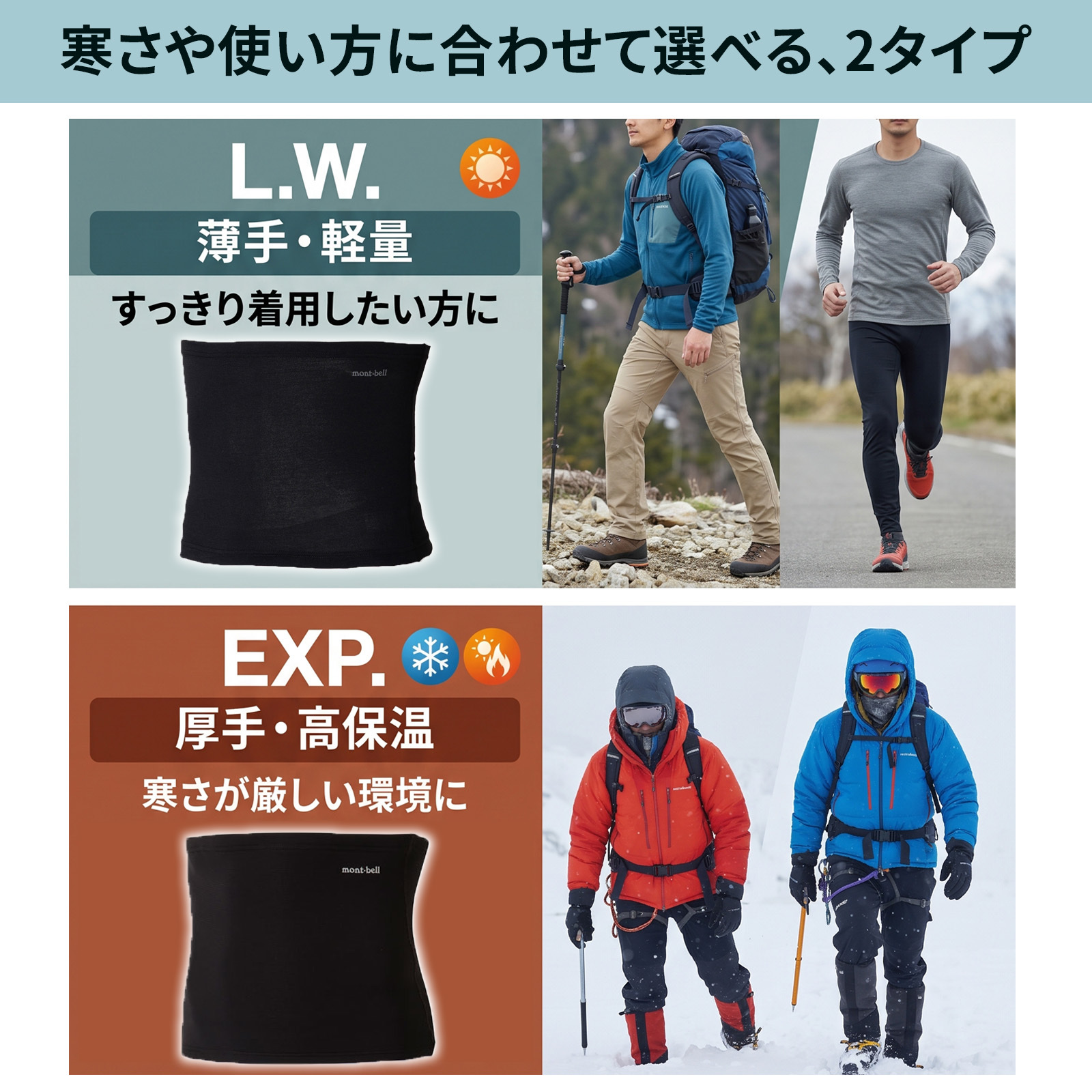【ラッピング無料】モンベル ジオライン サイドジップ ウエストウォーマー EXP. L.W. 腹巻き 男女兼用 厚手 薄手 #1107719 #1107864 防寒 ギフト キャンプ アウトドア用 