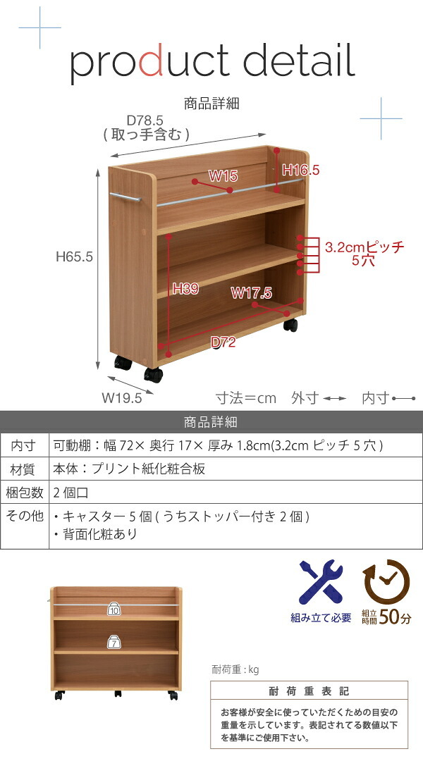 ラック キャスター付き 収納 押入れ 本棚 4個セット 幅19.5 奥行78 .5 隙間 スリム ワゴン 棚 3段 大容量 CD DVD 本 漫画 整理 スライド 収納庫 おしゃれ 新生活