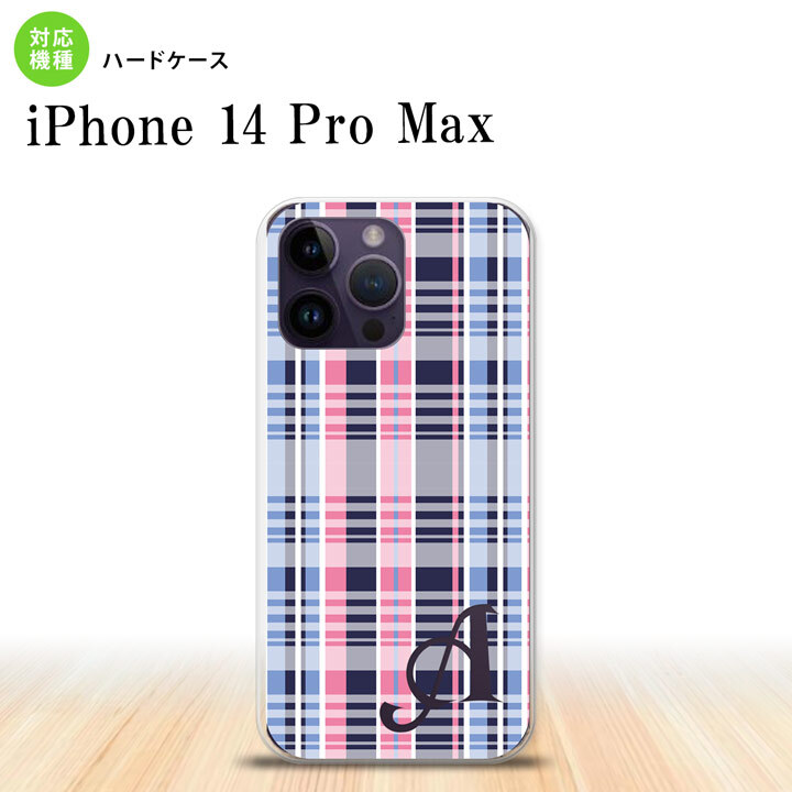 iPhone14 ProMax iPhone14 Pro Max スマホケース 背面ケース ハードケース チェック B ピンク 青 +アルファベット 2022年 9月発売 nk-i14pm-440i