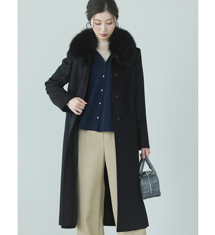 カシミヤ ロング コート レディース フォックス ファー カシミヤ100