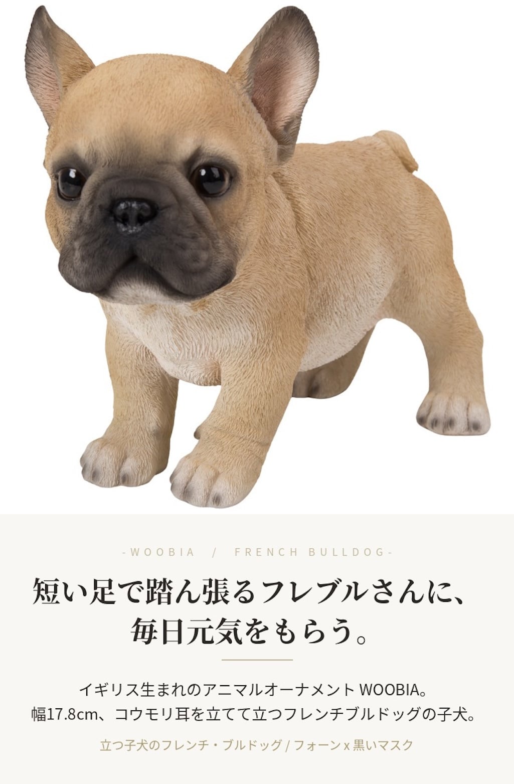 置物 woobia ウービア フレブル 立つ子犬のフレンチブルドッグ フォーン 幅17.8cm 子犬 リアル 本物そっくり イギリス生まれ 職人手彩色 縁起物 戌年 玄関 インテリア 新築祝い 引っ越し祝い 開店祝い 出産祝い 誕生日 お祝い ギフト プレゼント 犬好き フレンチブルドッグ好き