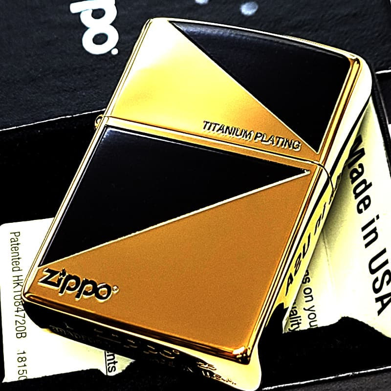 ZIPPO ライター チタン加工 ブラック&ゴールド おしゃれ 金チタンコーティング 彫刻 黒金 かっこいい 高級 メンズ ギフト プレゼント
