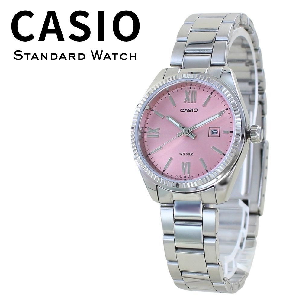 箱なし カシオ 腕時計 レディース CASIO ピンク シルバー ローマ数字 5気圧防水 日付 カレンダー 小さめ メタル 海外モデル 逆輸入 シンプル 上品 仕事 通勤 誕生日 プレゼント ギフト 成人 卒業 入学