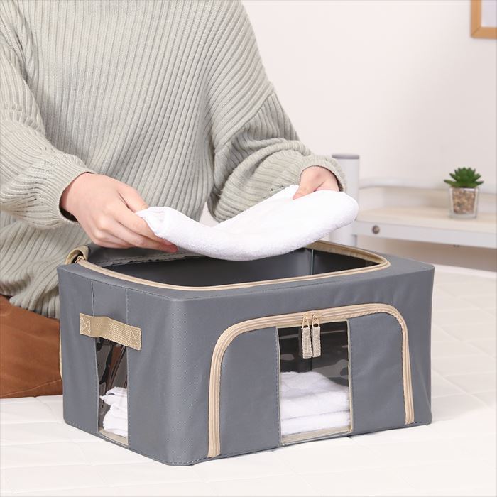 収納ボックス フタ付き 布 前開き 通販 窓付＆積み重ね収納ボックス 22L 衣類収納ボックス 収納ケース 窓付き収納ボックス 折りたたみ ファスナー ふた付き 蓋つき 収納 ボックス 奥行29cm 高さ20cm 収納用品 押入れ収納 収納家具 インテリア