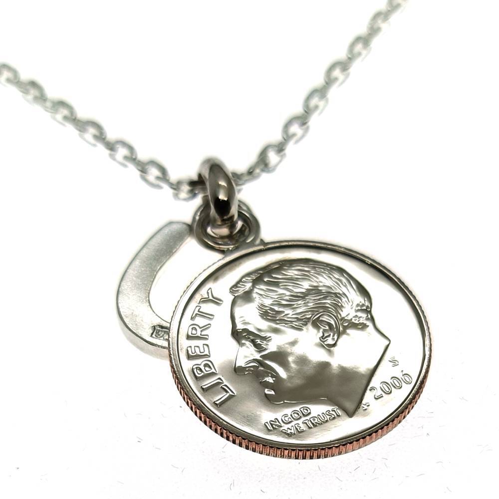 誕生年のプレゼント 【誕生年 ラッキーコイン DIME（ダイム）ネックレス】 ネックレス 名入れ の代わりに誕生年 誕生日プレゼント 男性 メンズ 20代 30代 40代 50代 60代 20歳 二十歳 18歳 卒業 入学 夫 息子 彼氏 男子 ラッキーチャーム