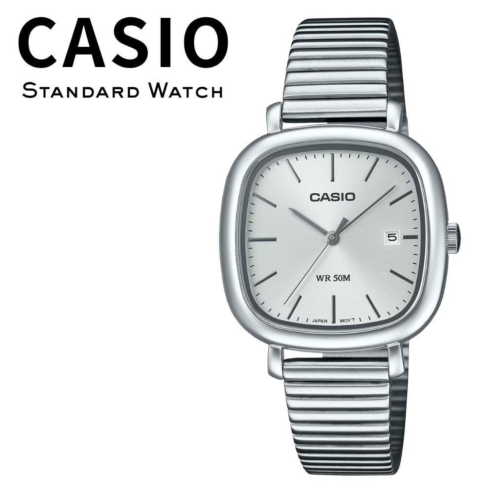 箱なし カシオ 腕時計 レディース CASIO シルバー スクエア 四角 メタル 海外モデル 逆輸入 薄型 50m防水 カレンダー 日付 シンプル レトロ 仕事 通勤 就職祝い 誕生日 母の日 プレゼント ギフト 成人 卒業 入学