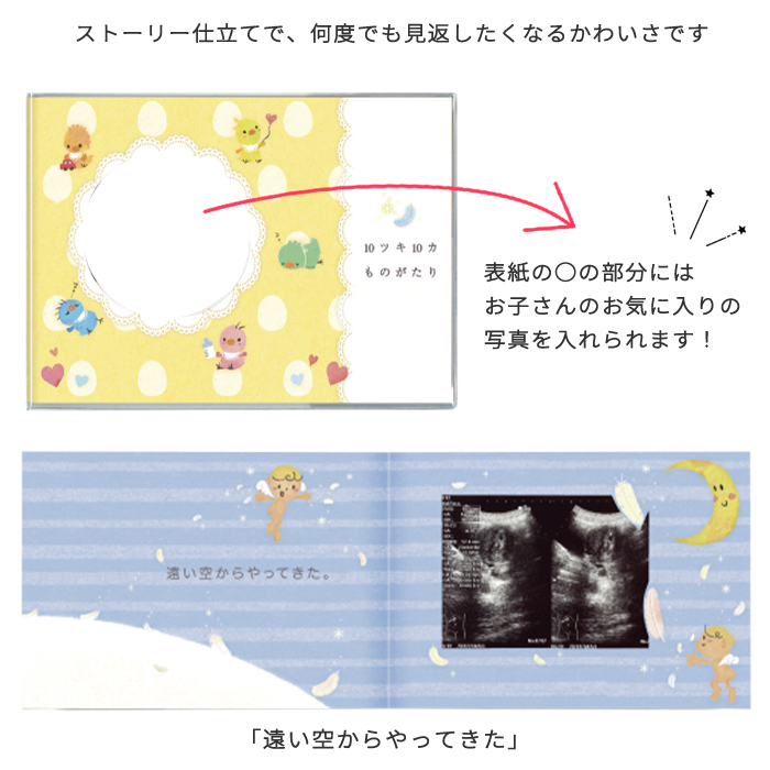 ひよこ エコー写真が収納できるアルバム 「10ツキ10カものがたり」 | エコー写真 保存 エコーアルバム フォトアルバム マタニティアルバム フォト アルバム 写真