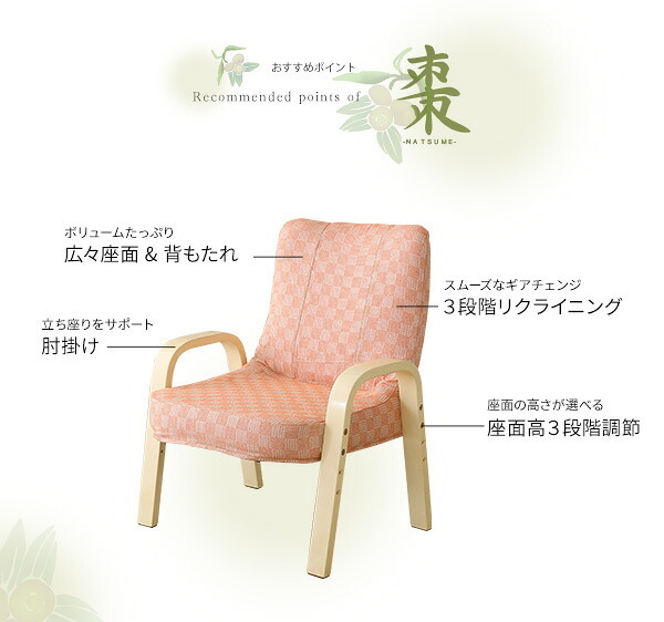 高座椅子 小柄な方にもぴったり 腰掛高 棗 全4色 クッション 腰痛対策 ブラウン グリーン ブルー ピンク 膝の痛み 和室 イス チェア 和座椅子 軽量 リクライニングチェア 折りたたみ コンパクト シンプル 小柄な方にもぴったり!腰掛高座椅子棗 家具